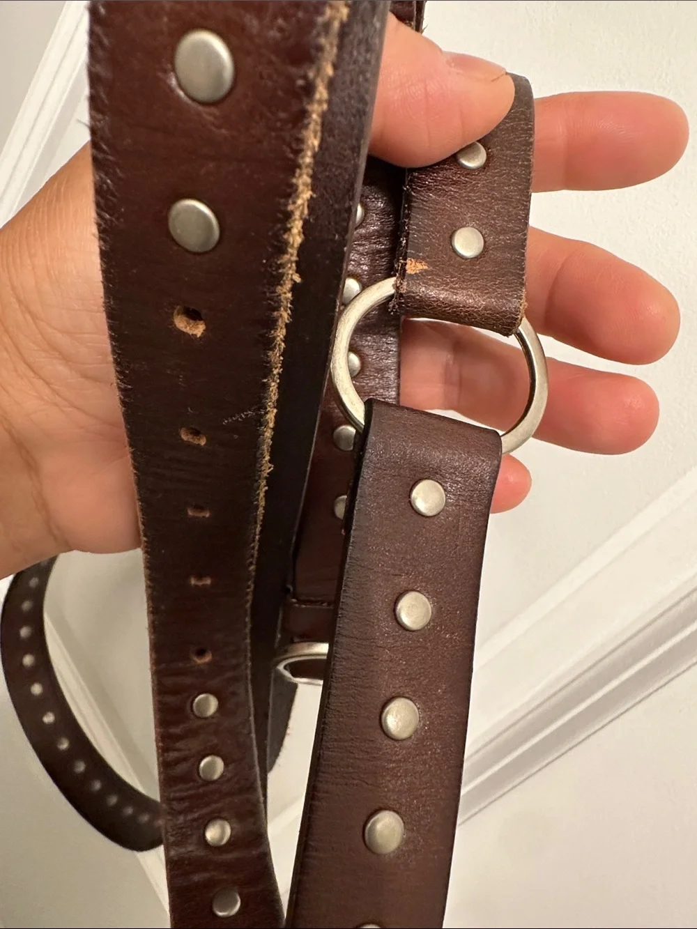 Silpada Brown Leather Studded Belt with Silver Accents Double Wrap